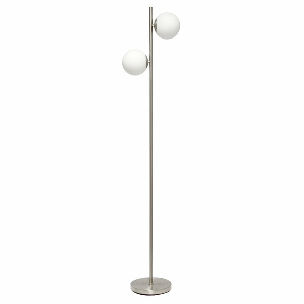 Simple Designs 66in Tall Mid Century Modern Standing Tree Floor Lamp Dual White Glass Globe Shade, Brushed Nickel LF1044-BSN